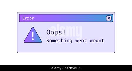 Oops retro error message in purple color with gradient. Stock Vector