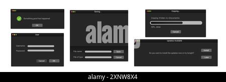 Set of digital system windows in black style. Stock Vector