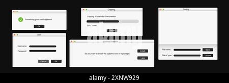 Set of modern computer window. Successful message on screen. Stock Vector