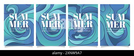 colorful wave of summer concept. wavy summer concept for print, greeting card or book templates. summer abstract background set vector illustration. Stock Vector