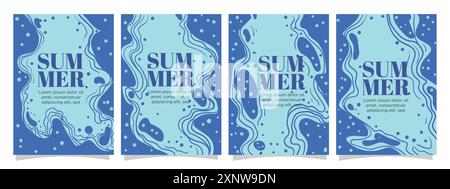 colorful wave of summer concept. wavy summer concept for print, greeting card or book templates. summer abstract background set vector illustration. Stock Vector