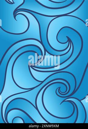 blue sea waves pattern creative abstract pattern in while out line. abstract repeatable seamless pattern vector illustration Stock Vector