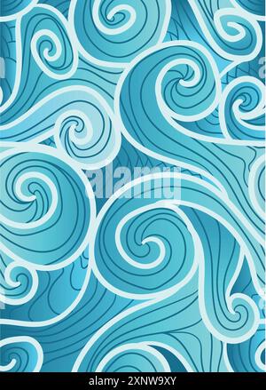 blue sea waves pattern creative abstract pattern in while out line. abstract repeatable seamless pattern vector illustration Stock Vector
