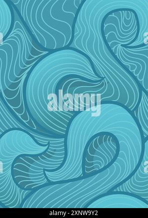 blue sea waves pattern creative abstract pattern in while out line. abstract repeatable seamless pattern vector illustration Stock Vector