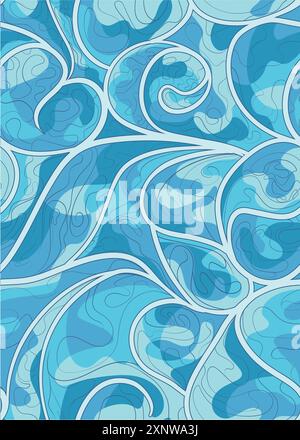 blue sea waves pattern creative abstract pattern in while out line. abstract repeatable seamless pattern vector illustration Stock Vector