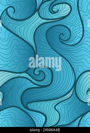 blue sea waves pattern creative abstract pattern in while out line. abstract repeatable seamless pattern vector illustration Stock Vector