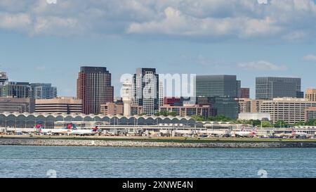 Alexandria, Virginia, USA - 1 May 2024: Ronald Reagan National Airport on the banks of the Potomac River in Washington DC Stock Photo