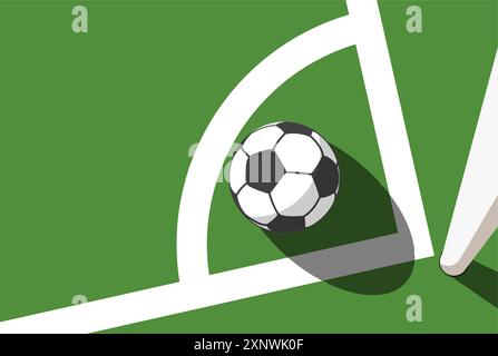 Ball in corner of soccer field, top view, football pitch view from above, corner kick, vector Stock Vector