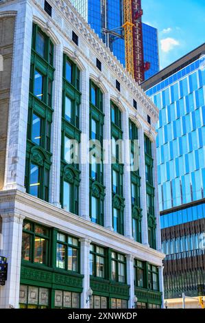 Detroit, USA - July 25, 2024: Exterior  architectural details of the L. B. King and Company Building in the downtown district Stock Photo