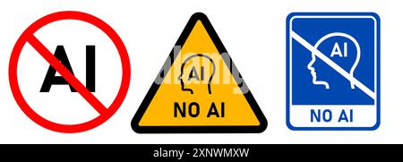 No AI artificial intelligence prohibition symbol icon ai generated not allowed Stock Vector
