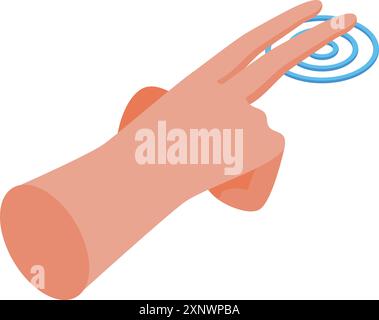 Hand interacting with a digital interface, touching a screen with two fingers, creating a ripple effect Stock Vector