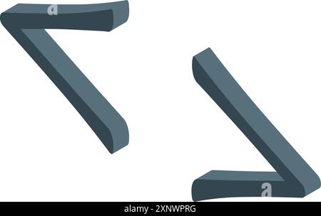 3d angle brackets forming an isometric icon set, perfect for tech and coding projects Stock Vector