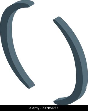 Round brackets are forming parentheses symbol in isometric view Stock Vector