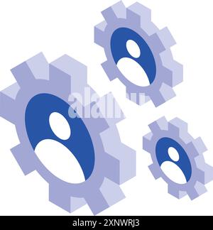 Gears are rotating with people symbols inside representing human resources management and teamwork concept Stock Vector