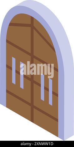Arched double wooden door, perfect for representing entrances in various settings Stock Vector