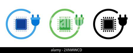 Processor symbol icon of microprocessor leaf chipset data center power consumption electricity Stock Vector