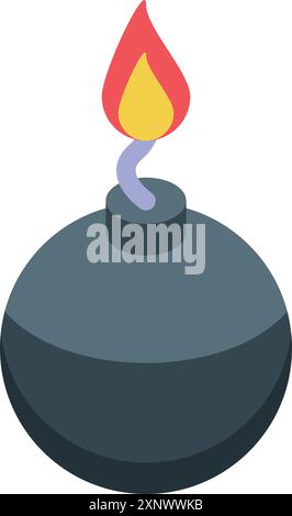 Round bomb burning with a short fuse in isometric view Stock Vector
