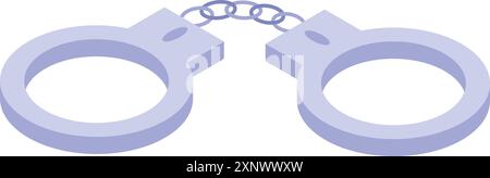 Metal handcuffs connected with chain lying on white background isometric view Stock Vector