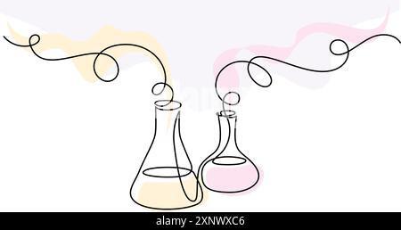 Chemistry retorts equipment with molecules concept. Stock Vector