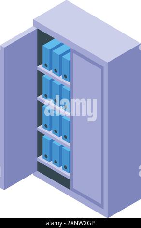 Office cabinet with many shelves is storing accounting files and documents Stock Vector