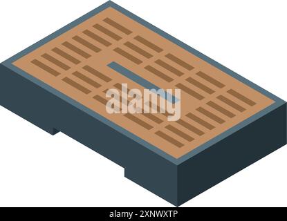 Drainage system isometric with water flowing through grate into sewer to prevent flooding Stock Vector