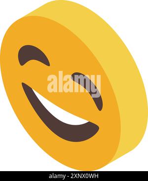 Yellow happy emoji winking and smiling isometric icon represents happiness and joy Stock Vector