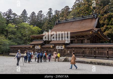 Pilgrims and views of the Kumano Hongu Shrine along the Kumano Kodo ancient pilgrimage route near Hongu, Honshu,  Japan, Asia Stock Photo