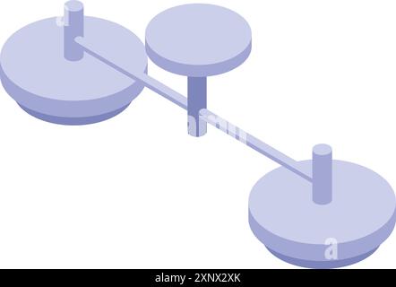 3d isometric illustration of a balance scale comparing three round weights Stock Vector