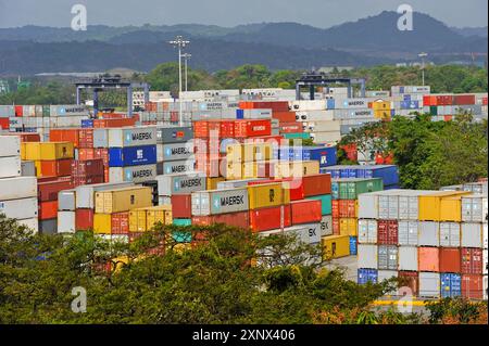 Port of the Canal seen from Ancon Hill, Panama City, Republic of Panama, Central America Stock Photo