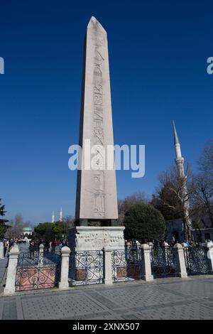 Obelisk of Theodosius, Ancient Egyptian Obelisk of Pharaoh Thutmose III, 1479 BC- 1425 BC, Hippodrome of Constantinople, UNESCO, Istanbul, Turkey Stock Photo