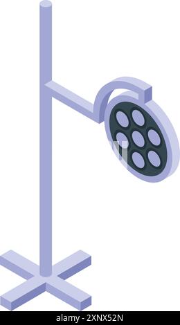 Surgical lamp standing on a metal stand is shining bright in medical office or operating room Stock Vector