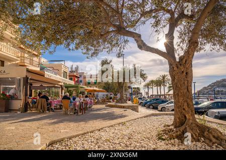 View of bars and cafes at Port d'Andratx, Majorca, Balearic Islands, Spain, Mediterranean, Europe Stock Photo