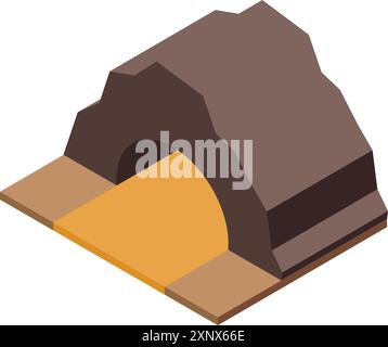 Illustration of a mining tunnel crossing under a rock formation, isometric view Stock Vector