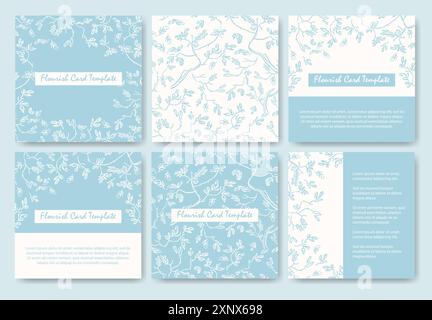 Elegant abstract background with hand drawn floral elements. White and blue vector templates for social media stories and post, wedding invitation, gr Stock Vector
