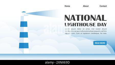 International maritime day. World Maritime Day banner, Ocean Day, vector illustration. Explore Nature Landing web page with lighthouse on the island b Stock Vector