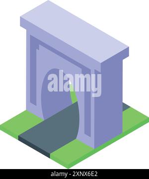 Illustration of a road passing through a stone archway in an isometric view Stock Vector