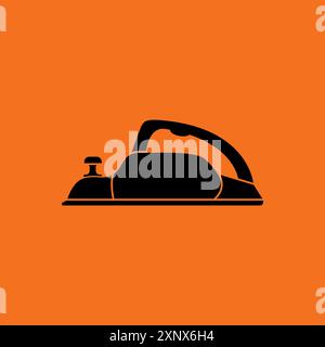 Electric planer icon on orange background. Black silhouette. Isolated vector clipart and drawing. Stock Vector