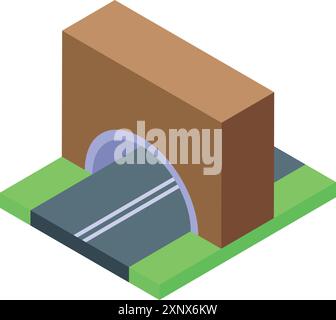 Cartoon road going through tunnel in mountain. Vector illustration of ...