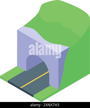 Asphalt road passing through a tunnel in a mountain, an isometric illustration Stock Vector