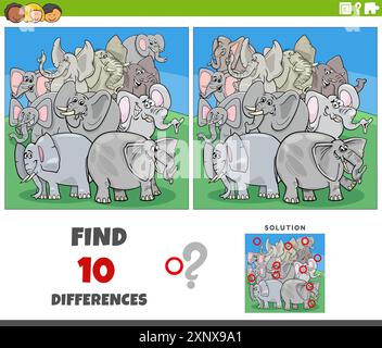 differences game with cartoon elephants characters Stock Vector Image ...