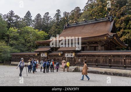 Pilgrims and views of the Kumano Hongu Shrine along the Kumano Kodo ancient pilgrimage route near Hongu, Honshu, Japan, Asia Copyright: JulioxEtchart Stock Photo