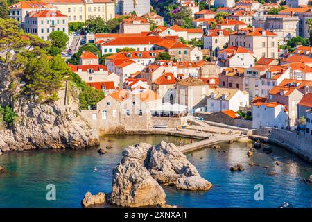 DUBROVNIK, CROATIA - JUNE 29, 2024: View of the West Harbour, a small natural harbour in the old town. It's known as a popular filming location for se Stock Photo