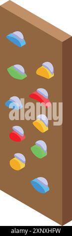 Climbing wall with colorful grips is standing and waiting for climbers to train Stock Vector