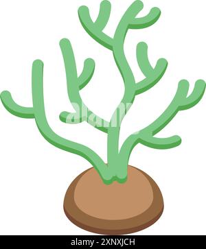 Green seaweed growing on the seabed, marine plant with long thin stem and leaves Stock Vector