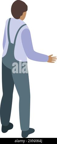 Young handyman in work overalls is gesturing with his hand Stock Vector