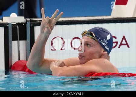 Parigi, France. 02nd Aug, 2024. Leon Marchand from France winner of the 200 individual medley and got his fourth gold medal at 2024 Summer Olympics, Wednesday, Agoust 2, 2024, in Paris, France. (Photo by Gian Mattia D'Alberto/LaPresse) Credit: LaPresse/Alamy Live News Stock Photo