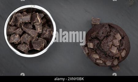 Portion of healthy Chocolate Muffins on a slate slab (selective focus) Stock Photo