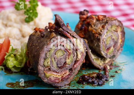 Beef roulade with mashed potatoes Stock Photo