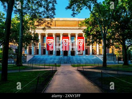 Cambridge, Massachusetts, USA - June 25, 2022: The Harry Elkins Widener Memorial Library (c. 1915) at morning sunrise. The library houses some 3.5 mil Stock Photo