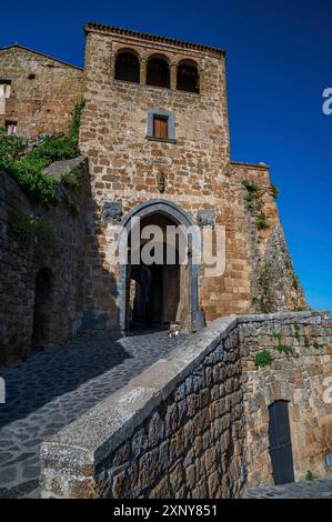 The access to the ancient village of Civita di Bagnoregio, also called the diying city, in the region of Tuscia, Italy Stock Photo